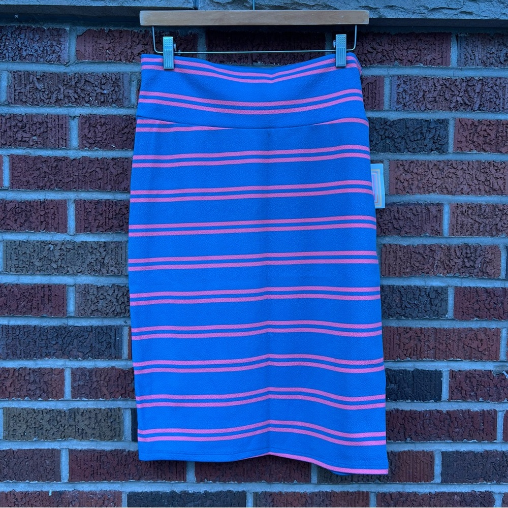 LuLaRoe Gray and Hot Pink Striped High Rise Pencil Skirt